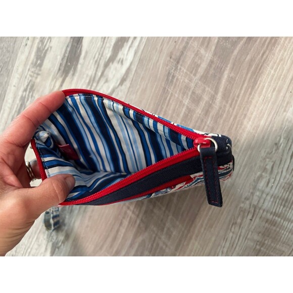 Vera Bradley Wristlet Pouch Bag Wallet Blue White Red Print like new with zipper - Picture 3 of 4